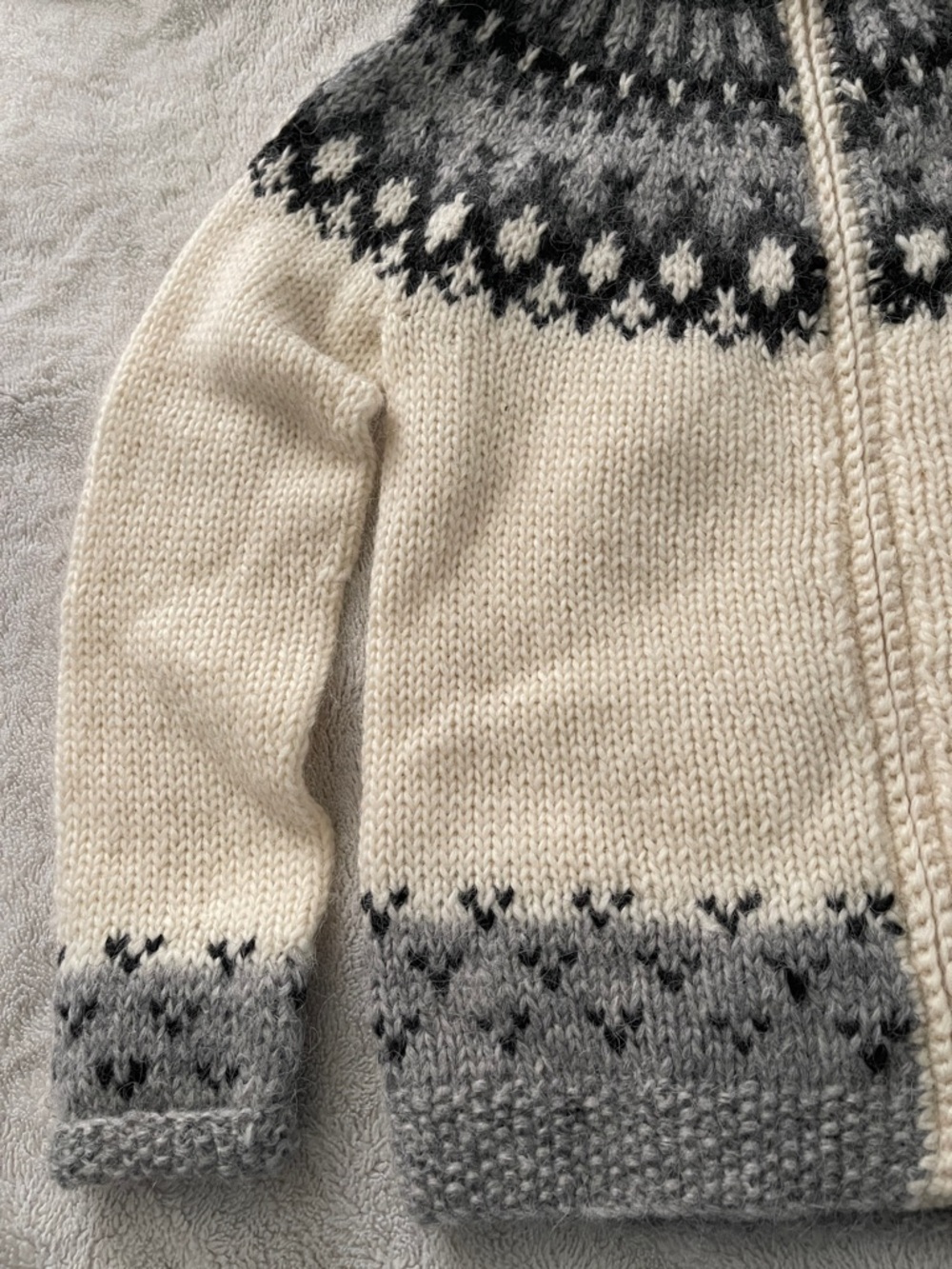 Wool zip sweater hand knitted made in Iceland Women’s XS gray cream - Picture 4 of 6